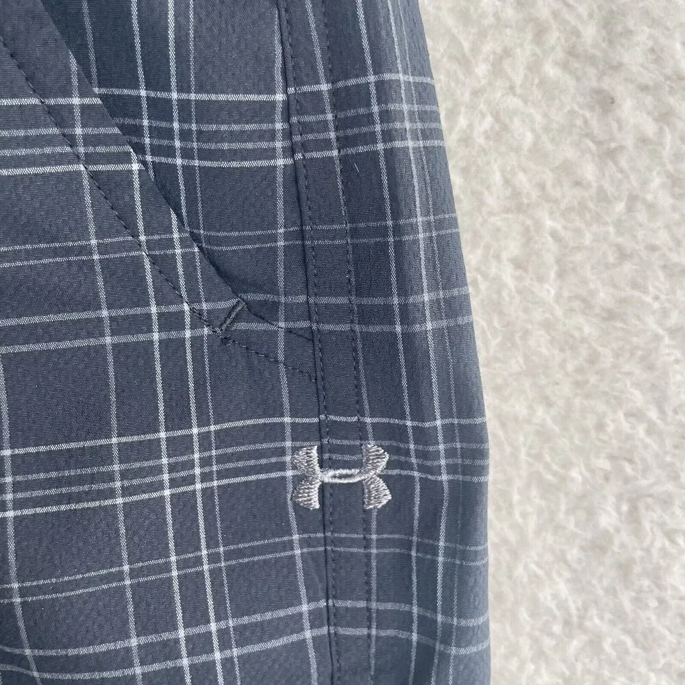 Under Armour Golf Shorts Mens Sz 38 Black Check Chino Flat Front Performance